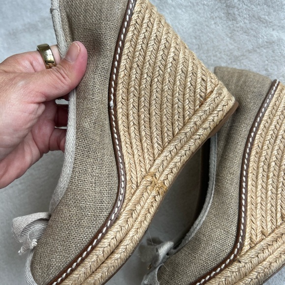 TORY BURCH Jackie Wedge Espadrille Platform Peep Toe Tan Shoes - Picture 6 of 14
